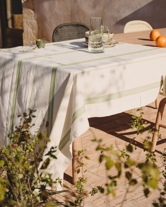 Todila green striped 100% cotton tablecloth 170 x 170cm