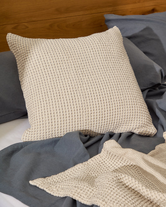 Mabile set of 2 blue striped jacquard cushions in 100% cotton 50 x 50cm