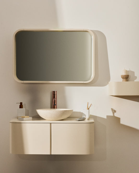 Salaya mirror in lacquered beige ash laminated plywood 90 x 60 cm