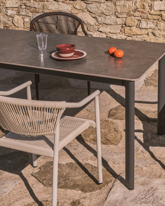 Anafi table in sintered stone and graphite aluminium 180 x 90cm