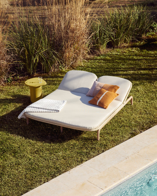 Alipa double sun lounger in FSC 100% solid acacia wood and ecru rope cord