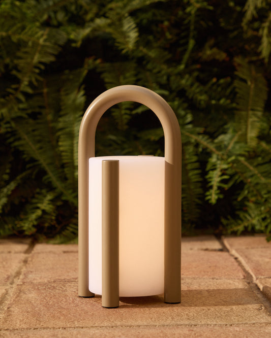 Leros small portable table lamp in taupe polyethylene and steel