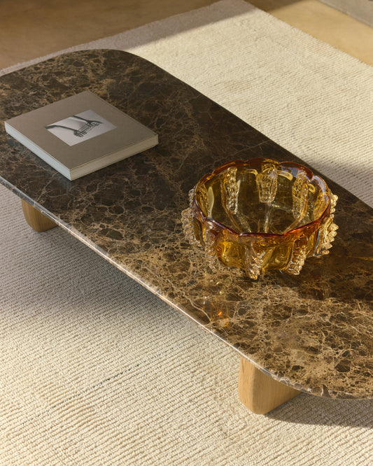 Pirita coffee table in brown marble with solid oak wood legs with a natural-coloured finish 147 x 65cm FSC 100%