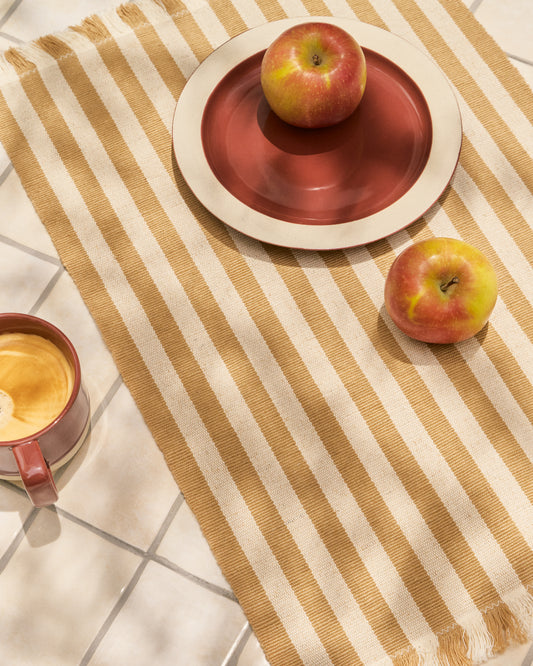 Daltan set of 2 beige striped cotton and jute placemats 35 x 50cm