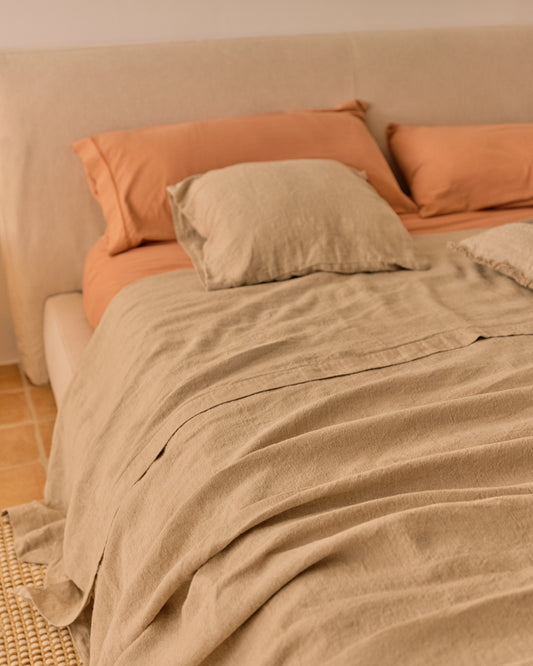 Tandi beige 100% linen bedspread for 150/160cm bed