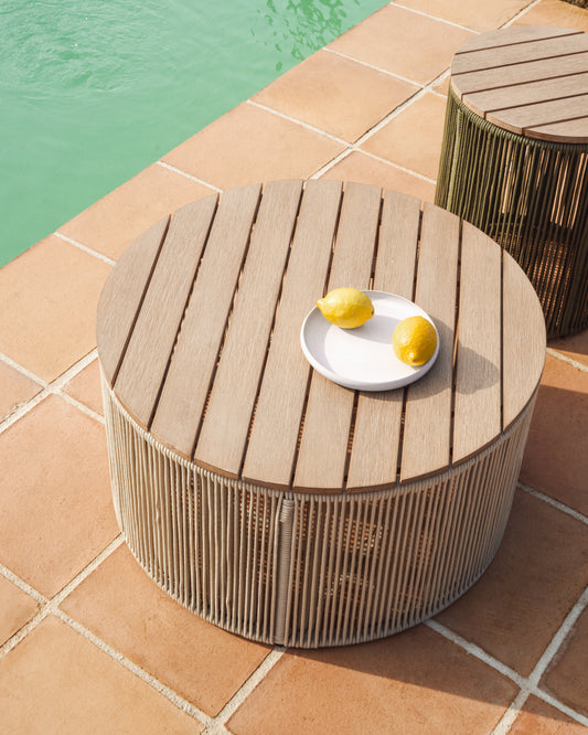 Dandara coffee table in steel, ecru rope cord and solid acacia wood Ø60cm FSC 100%