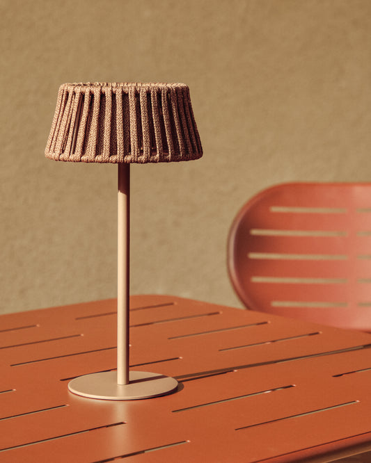 Aldet outdoor solar table lamp in beige flat rope cord with metal stand