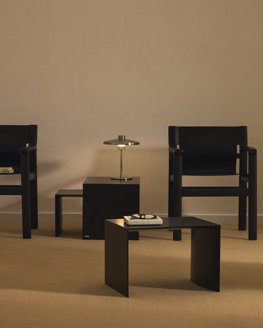 Litto set of 3 black, lacquered MDF nesting tables 60 x 40 / 51 x 36 / 42 x 31 cm