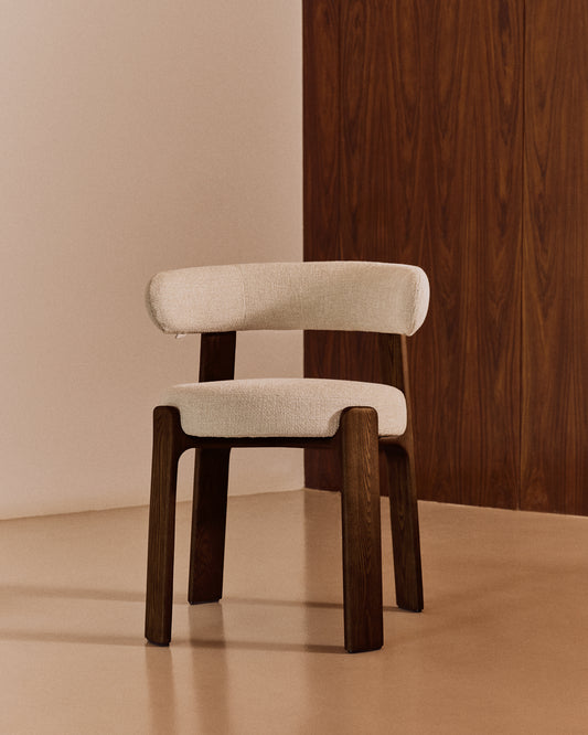 Granite chair in beige chenille and with solid ash wood in a walnut finish FSC 100%