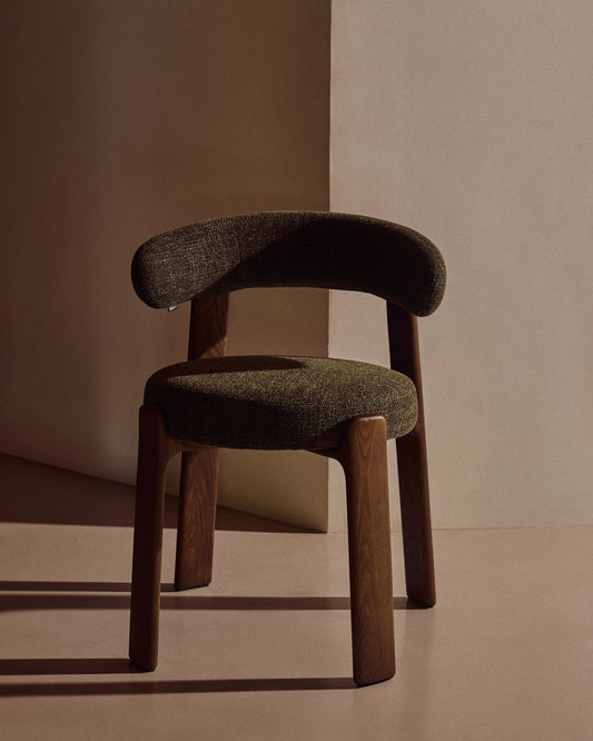 Granite chair in green chenille and with solid ash wood in a walnut finish FSC 100%