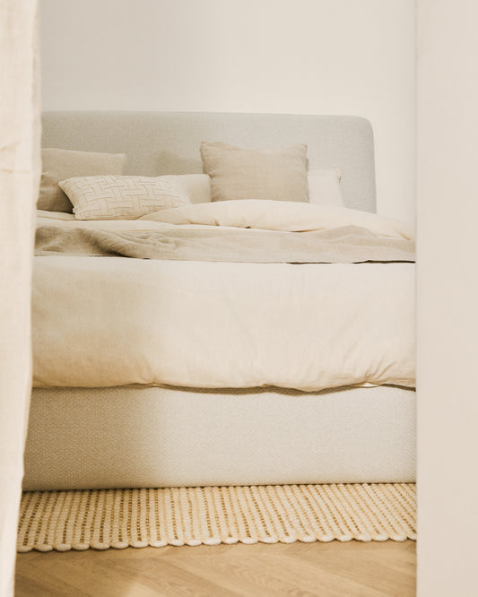 Martina bed with removable cover in ecru chenille for mattress 180 x 200cm