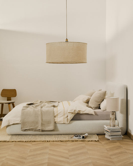 Martina bed with removable cover in ecru chenille for mattress 160 x 200cm