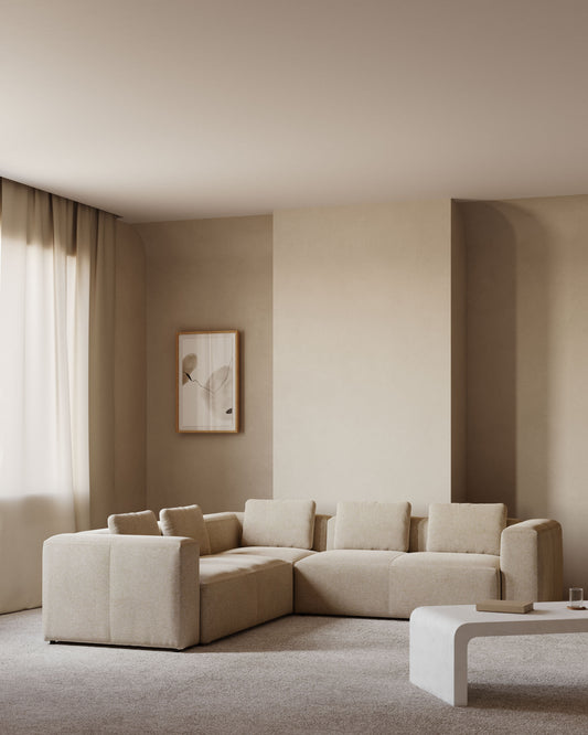 Blok beige chenille 5-seater corner sofa 320 x 290cm/290 x 320cm FSC Mix Credit