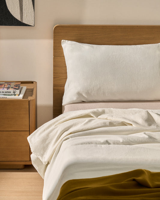 Simmel duvet cover and pillowcase set in ecru linen blend for 90 cm bed