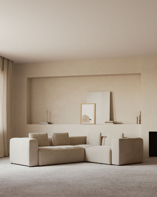 Blok beige chenille 3-seater corner sofa 290 x 230cm/230cm x 290cm FSC Mix Credit
