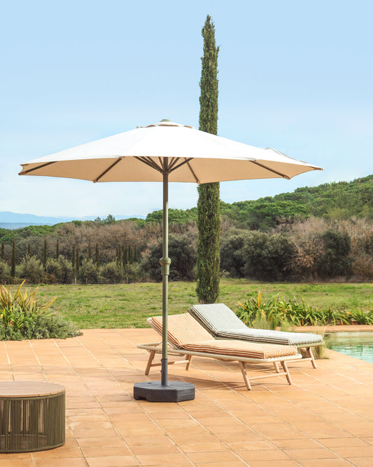 Milna beige parasol with central pole and green steel structure Ø300cm