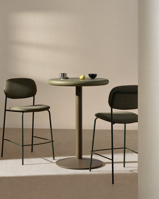Meli stackable stool in green chenille with green metal legs FSC Mix Credit 65cm
