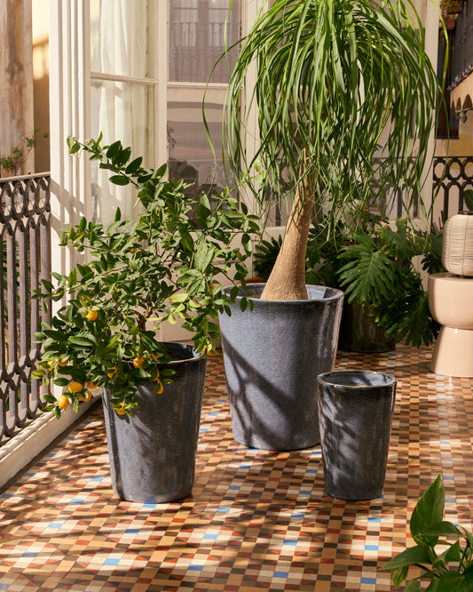 Rotja set of 3 terracotta planters with glazed blue finish Ø 26 / 35 / 47 cm