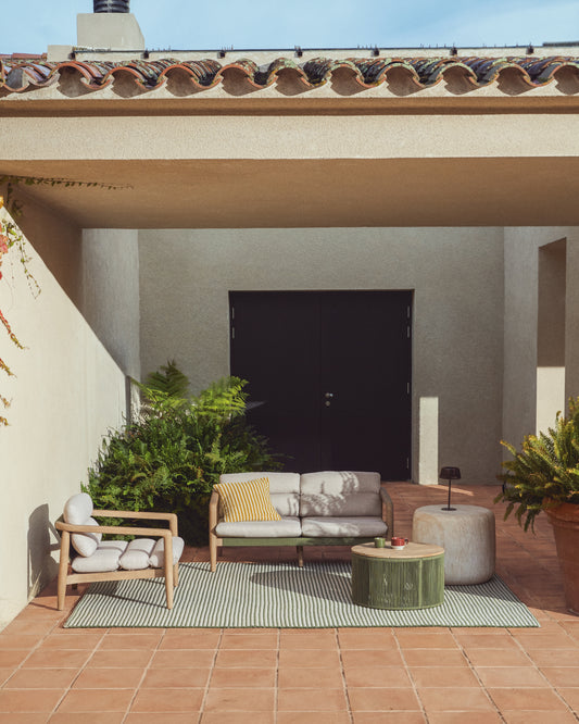 Menfi 2-seater sofa in solid acacia wood and green rope cord 136 cm FSC 100%