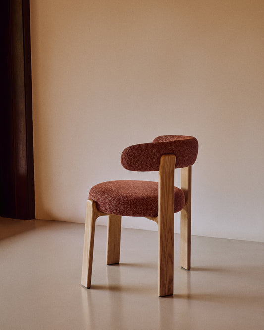 Granite chair  terracotta-coloured chenille and solid ash wood in a natural tone finish FSC 100%
