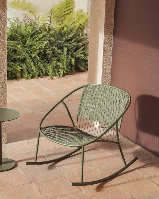 Atrani rocking chair in galvanized steel and green rope
