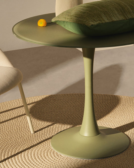 Round Vedira table in glass and brown steel Ø90 cm