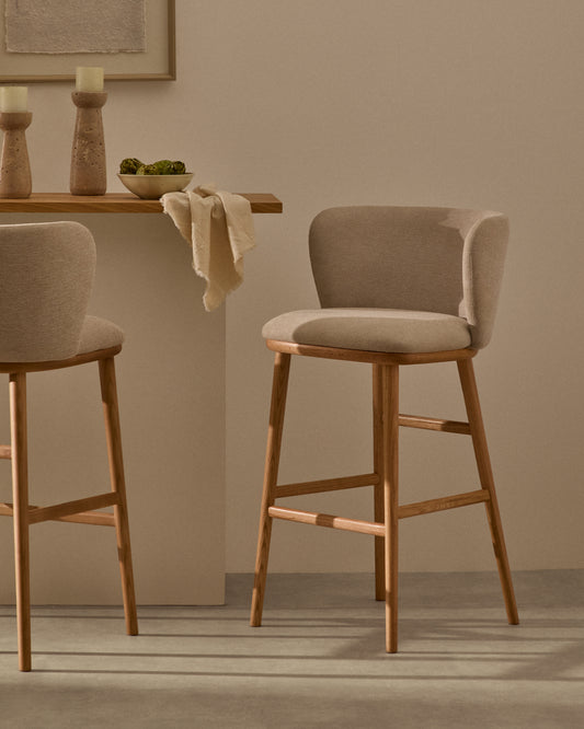 Ciselia stool beige chenille and solid ash wood natural tone finish FSC Mix Credit 75 cm