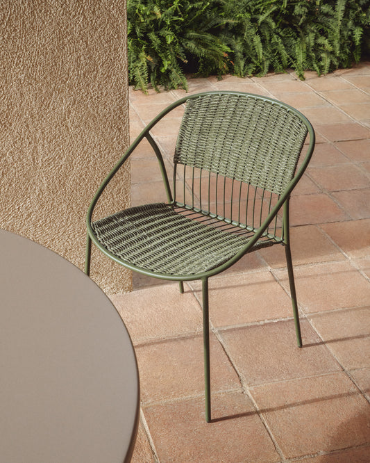 Atrani stackable outdoor chair in galvanised steel and green rope