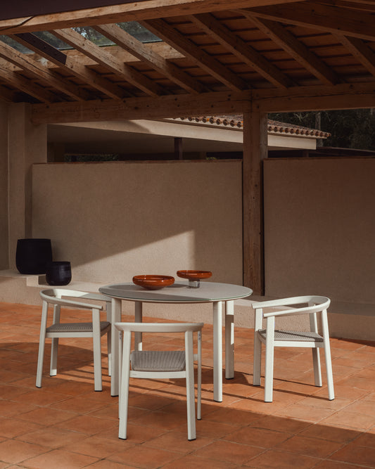 Erice round table in aluminium and ecru tempered glass Ø120 cm