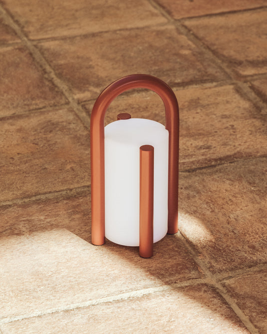 Leros small portable table lamp in terracotta polyethylene and steel