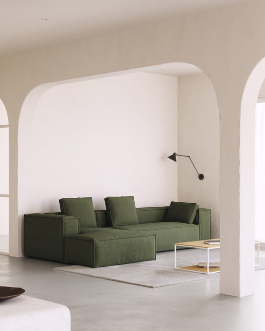 Blok 4-seater left chaise longue sofa in green thick corduroy 330cm FSC Mix Credit