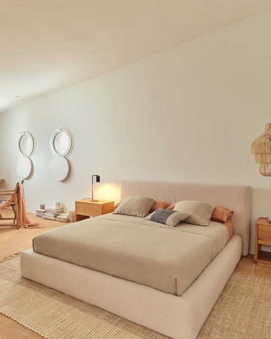 Ecru Blok bed with removable covers for 160 x 200 cm mattress FSC Mix Credit