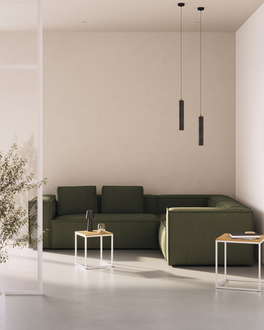 Blok 4 seater corner sofa in green corduroy, 320 x 230 cm / 230 x 320 cm FSC Mix Credit