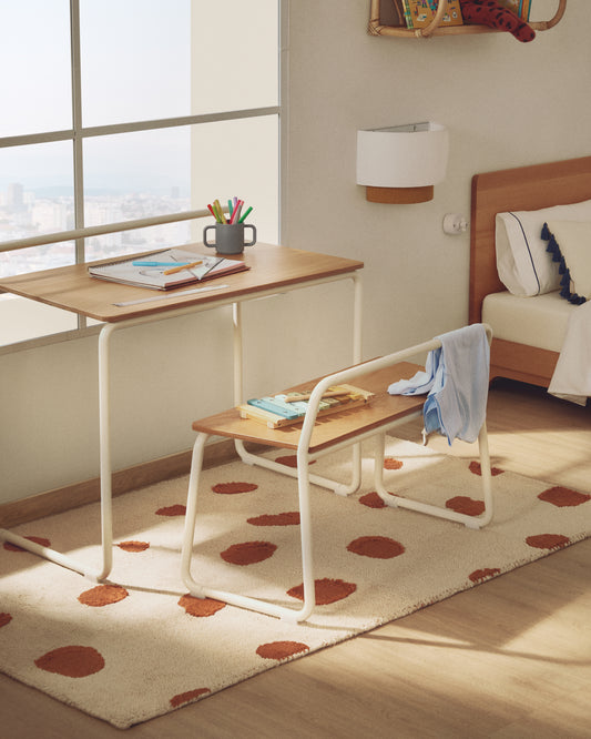 Tinn ash veneer desk with a beige metal structure, 82 x 45 cm