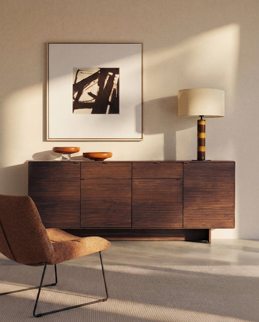 Norlen sideboard with 4 doors and 2 drawers in walnut veneer FSC Mix Credit 194.5 x 78 cm