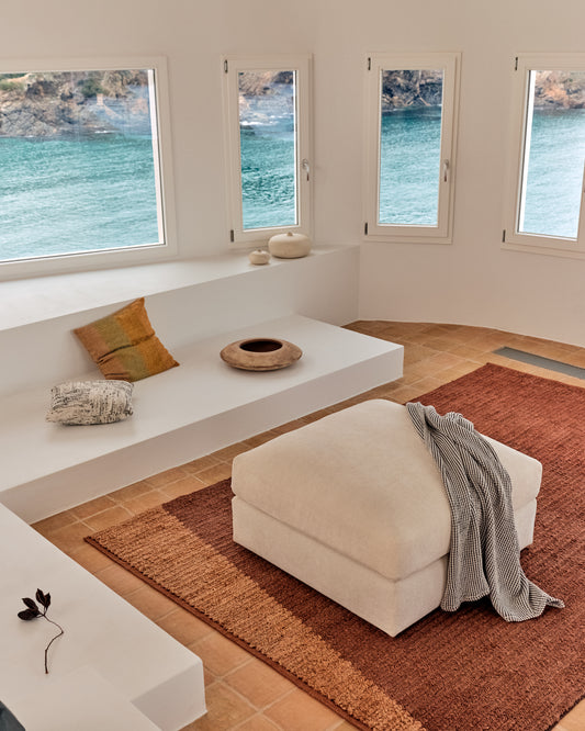 Alea ecru chenille footrest with removable cover 90 x 90cm