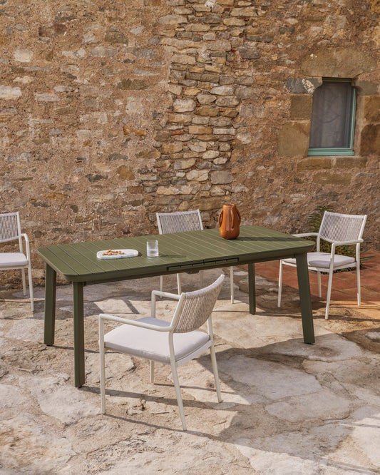 Izola extendable outdoor table in aluminium with green finish 220 (280) x 100cm
