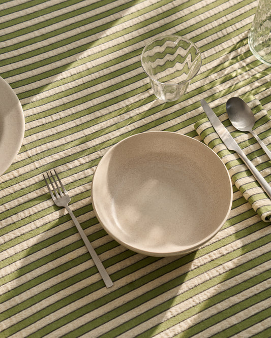 Ulena set of 2 green striped 100% cotton napkins 35 x 35cm