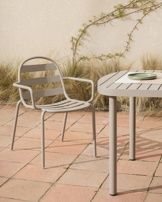 Joncols stackable outdoor chair in aluminium with taupe painted finish
