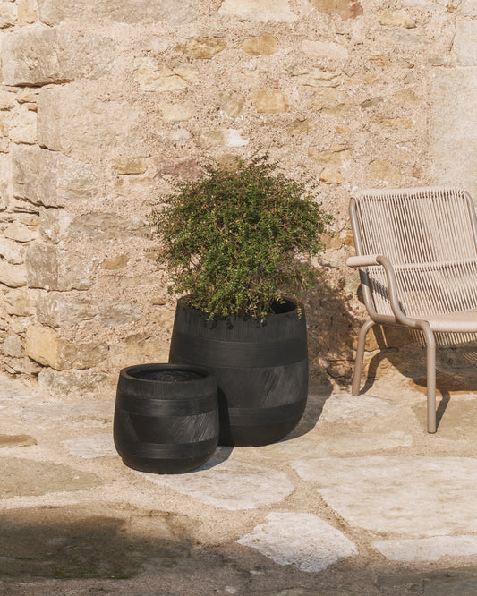 Tival set of 2 black cement-effect planters Ø 50cm/Ø 34cm