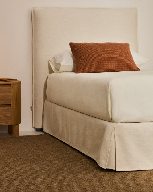 Jaira bed base with removable cover in white chenille for 90 x 200cm mattress