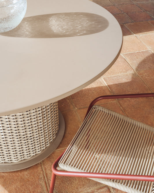 Sedalis taupe outdoor table in aluminium and rope cord Ø120cm