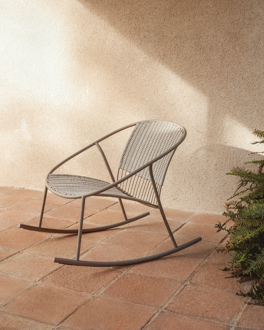 Atrani rocking chair in galvanized steel and taupe rope