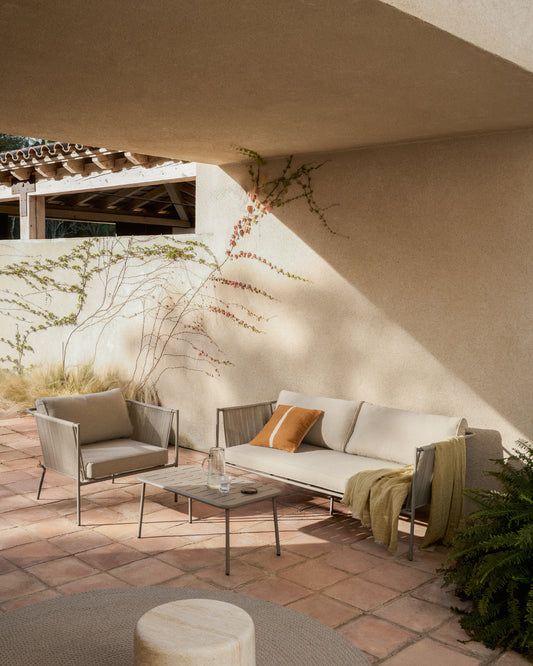 Zivia 2-seater outdoor sofa in ecru rope cord and taupe galvanised steel 178cm