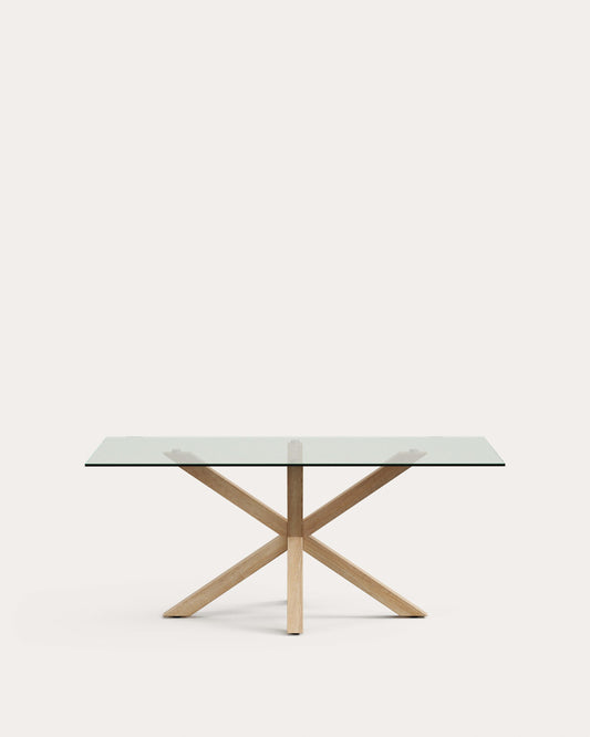 Argo glass table with steel legs with wood-effect finish 180 x 100 cm