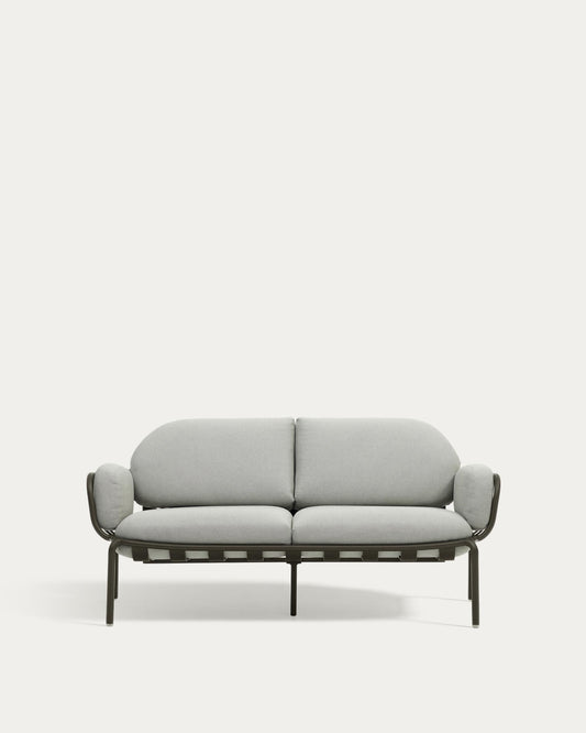 Joncols outdoor 2-seater sofa with grey upholstery and aluminium with green painted finish 164cm