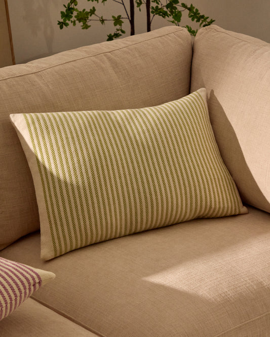 Lioris green striped cotton cushion cover 60 x 40cm