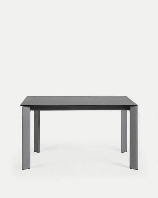 Axis extendable porcelain table with Volcano Rock finish and dark grey steel legs, 140 (200) cm