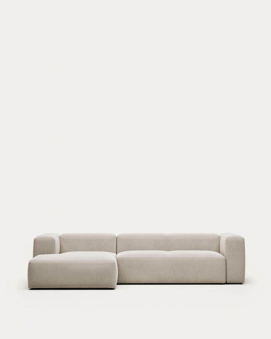 Blok 3-seater beige chenille left chaise longue sofa 300cm FSC Mix Credit