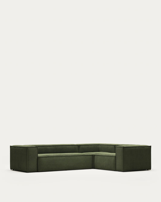 Blok 4 seater corner sofa in green corduroy, 320 x 230 cm / 230 x 320 cm FSC Mix Credit